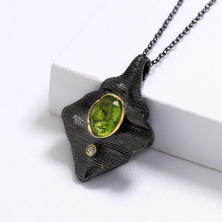 Wholesale Black Gold Two-color Textured Irregular Geometric Emerald Copper Ring Necklaces Earrings Three-Piece Set